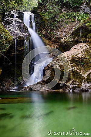 Waterfall in Vintgar gorge (Blejski vintgar), Bled, Slovenia Stock Photo