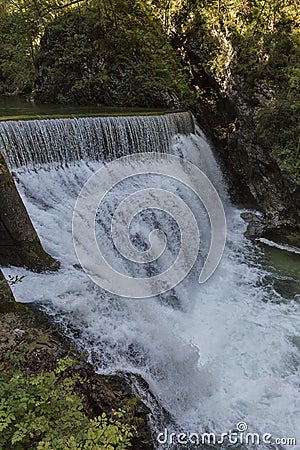 Waterfall in the Vintgar gorge, Slovenia. Stock Photo