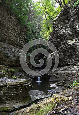 Waterfall in Watkins Glen State Park. Stock Photo