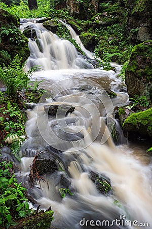 Waterfall, wild river Doubrava in Czech Republic. Valley Doubrava near Chotebor Stock Photo