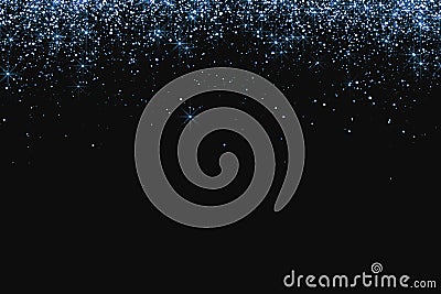 Waterfalls of blue silver glitter sparkle bubbles particles stars on black background, valentine day love relationship holiday Stock Photo