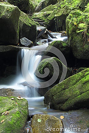 Waterfalls and cascades of the river Satina in the Moravian Beskydy Mountains Stock Photo