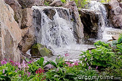 Waterfalls at the Chicago Botanic Gardens Stock Photo