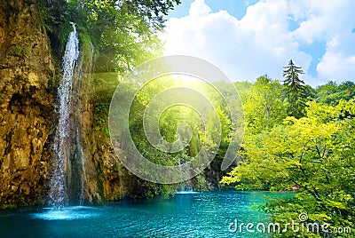 Waterfalls in forest Stock Photo