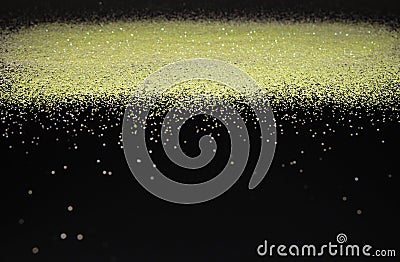 Waterfalls golden glitter sparkle border particles stars on black background, happy new year holiday Stock Photo