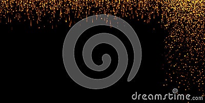 Waterfalls of golden glitter sparkle bubbles champagne particles stars on black background,happy new year holiday Stock Photo