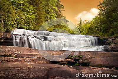 Waterfalls Nature Landscape in Mountains Sunset Stock Photo