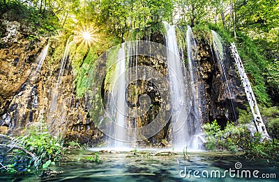 Waterfalls in Plitvice Lakes National Park, Croatia Stock Photo