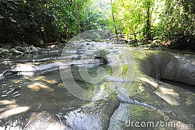 Waterfalls of siete altares on the forest at Livingston Stock Photo