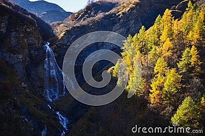 Waterfalls in the swiss mountains. Batoni at Weisstannenthal near Sargans, mels, wangs. Unesco World Natural Heritage Stock Photo