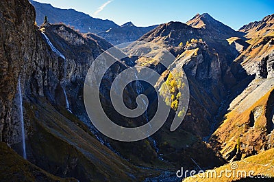 Waterfalls in the swiss mountains. Batoni at Weisstannenthal near Sargans, mels, wangs. Unesco World Natural Heritage Stock Photo