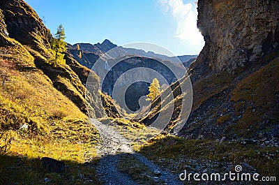 Waterfalls in the swiss mountains. Batoni at Weisstannenthal near Sargans, mels, wangs. Unesco World Natural Heritage Stock Photo