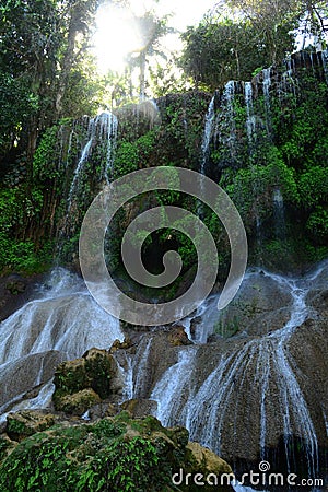 Waterfalls in the wild tropical forest. El Nicho Waterfalls, Cuba Stock Photo