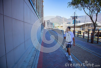 Shady side road leading to Silo District at the Waterfront. Editorial Stock Photo