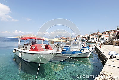 Waterfront in Chalki island Editorial Stock Photo