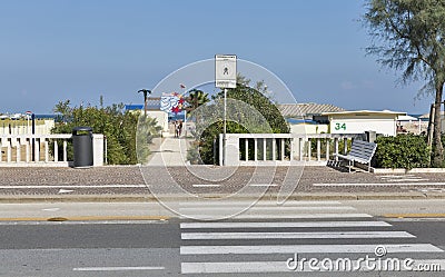 Waterfront with city sandy beach in Rimini, Italy. Editorial Stock Photo