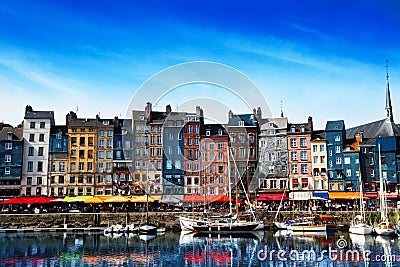 Waterfront of Honfleur harbor in Normandy, France Stock Photo