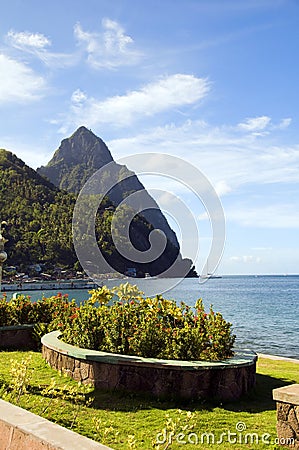 Waterfront park soufriere st. lucia view pit Stock Photo