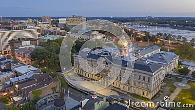 Waterfront Section Trenton New Jersey Delaware River and Capital Statehouse Stock Photo