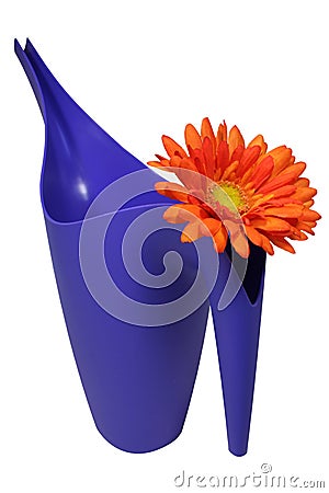 Watering bucket and orage flower Stock Photo