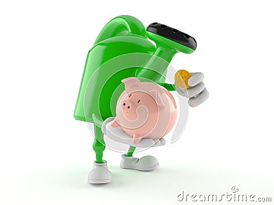 Watering can character holding piggy bank Stock Photo