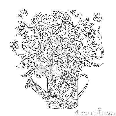 Watering can with flowers Vector Illustration