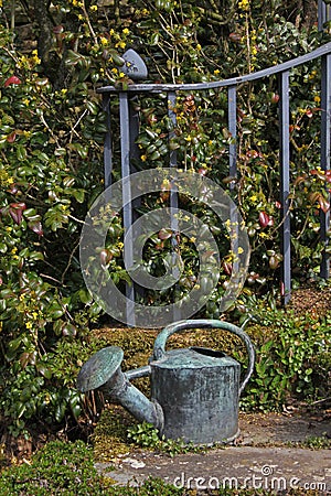 Watering can and ironwork Stock Photo