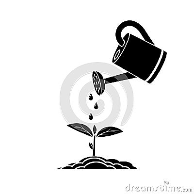 Watering can, plant sprout. Vector Illustration