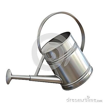 Watering can, shiny aluminum gardening tool isolated on white background 3d rendering Cartoon Illustration