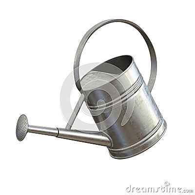 Watering can, shiny aluminum gardening tool isolated on white background 3d rendering Cartoon Illustration