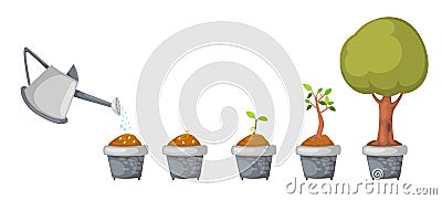 Watering can with tree life cycle vector Vector Illustration