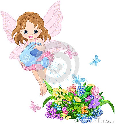 Watering Fairy Vector Illustration