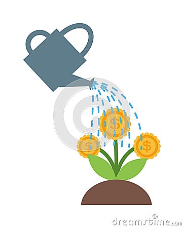 Watering flowers in garden centre nature plant summer blooming vector. Vector Illustration