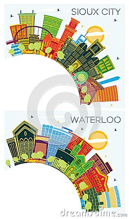 Waterloo and Sioux City Iowa Skyline Set Stock Photo