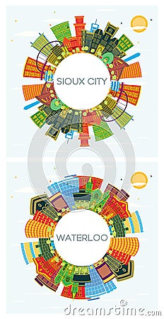 Waterloo and Sioux City Iowa Skyline Set Stock Photo