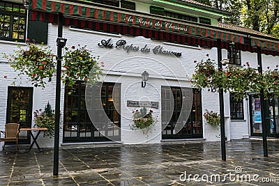 Watermael-Boitsfort, Brussels Capital Region - Belgium - Facade of the Au repos des chasseurs restaurant and Bed and Breakfast Editorial Stock Photo