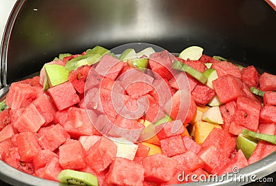 Watermelon and apple, sweet melon salad Stock Photo