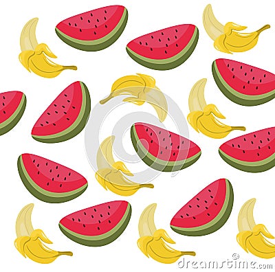 Watermelon and banana Summer Pattern Vector Vector Illustration