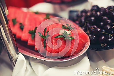 Watermelon on the buffet table Stock Photo