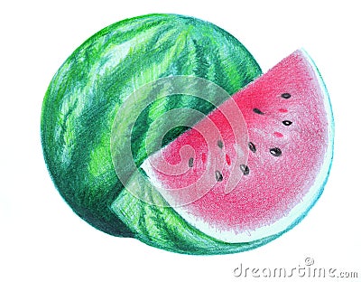 Watermelon, drawing fruit , red, crayon Editorial Stock Photo