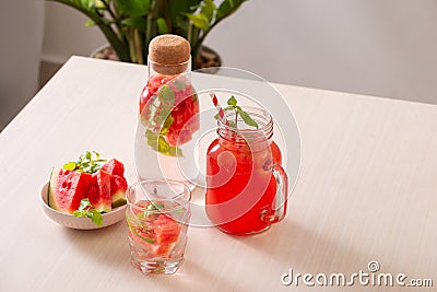 Watermelon drinks on the white background Stock Photo