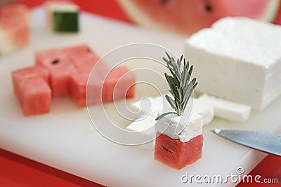 Watermelon and feta cheese cubes Stock Photo