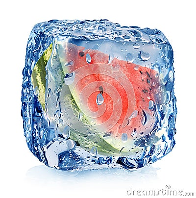 Watermelon in ice cube Stock Photo