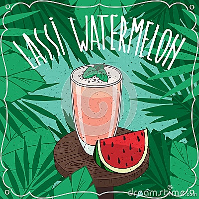 Watermelon Indian drink Lassi with fresh juice Vector Illustration