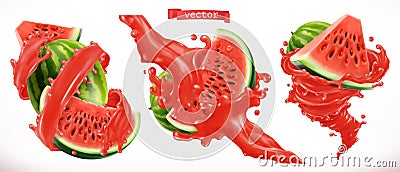 Watermelon juice. Fresh fruit 3d vector icon Vector Illustration