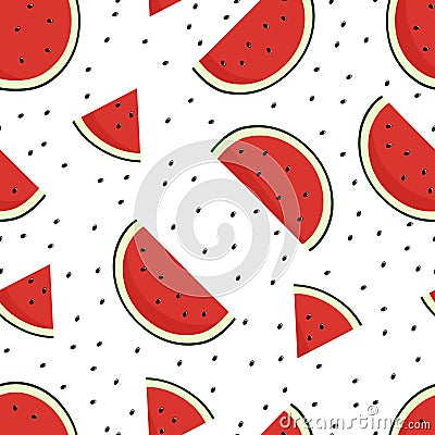 Watermelon juicy fruit in white seamless pattern Vector Illustration