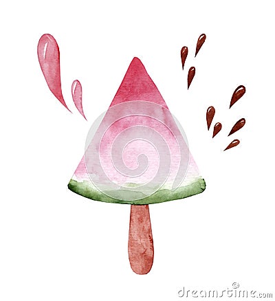 Watermelon juicy ice cream, bright homemade frozen ice cream Cartoon Illustration