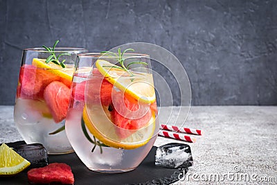 Watermelon lemon Lemonade with pieces of watermelon in shape of heart Stock Photo