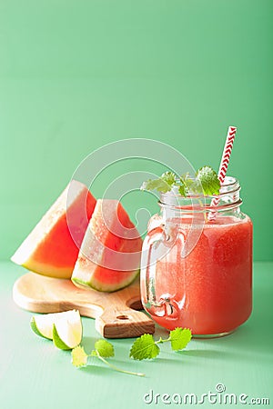 Watermelon lime smoothie in mason jars Stock Photo