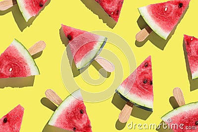 Watermelon pattern. Sliced watermelon on color background. Stock Photo